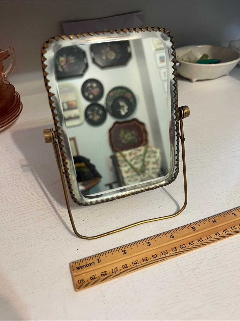 Vintage-Style Brass Table Mirror - Gold Finish